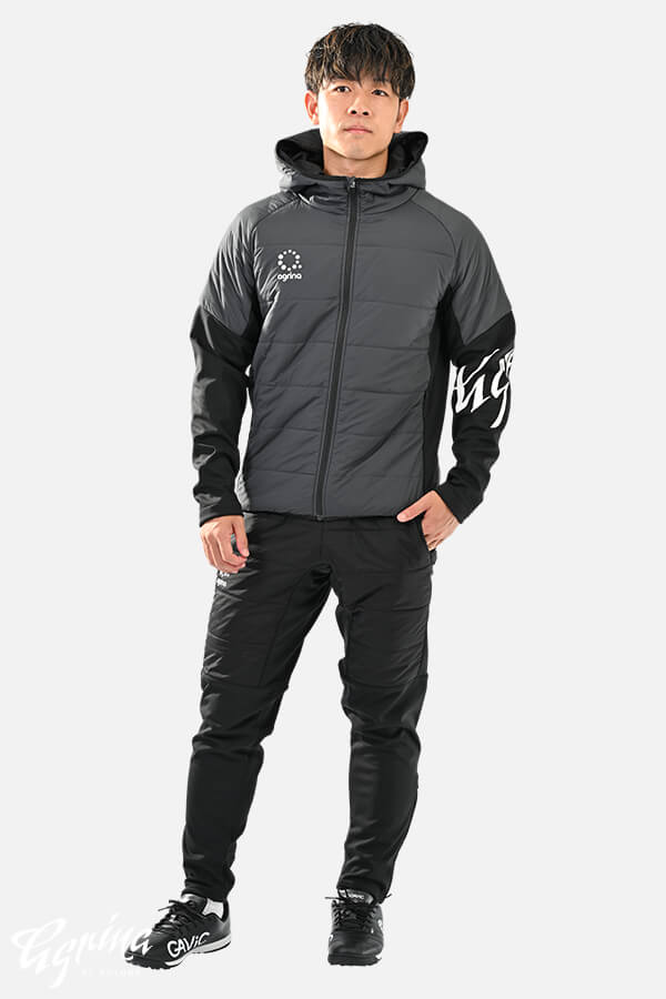 冬・防寒・暖かいスポーツウェア Premiumエヴィハイブリットボンディング中綿ウィンドブレーカーフーデッドジャケット D.Gray