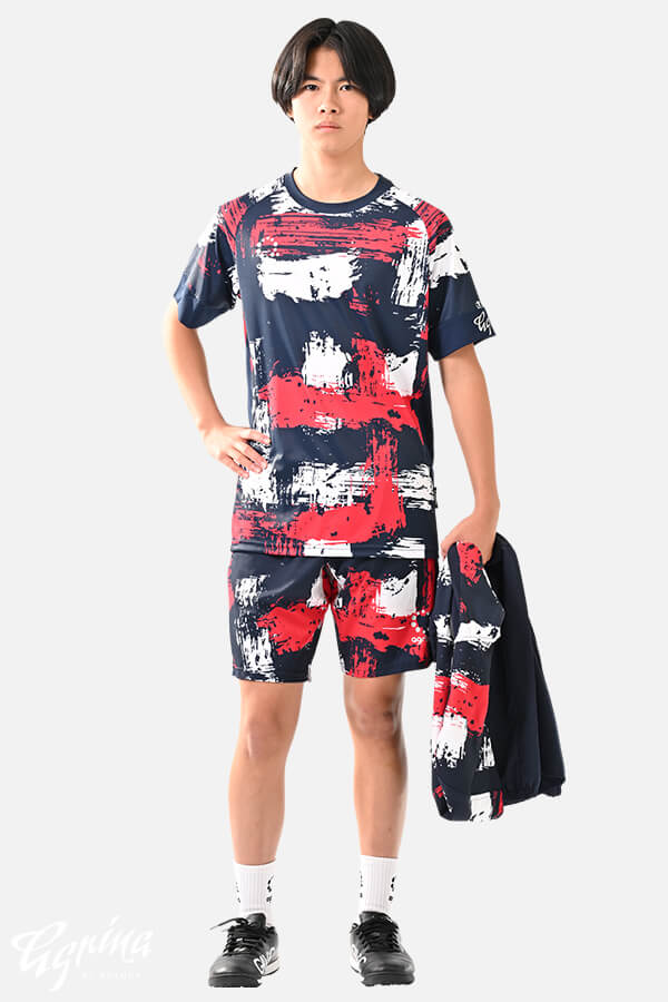 Premiumアクティブチェッククールアクションプラクティスシャツ Navy x Red