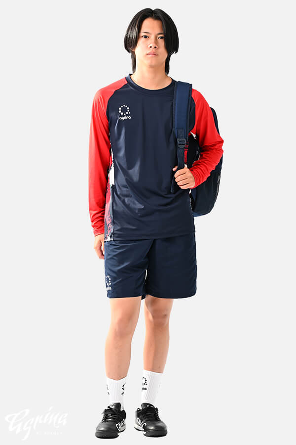 アクティブチェックロングスリーブプラクティスシャツ Navy x Red
