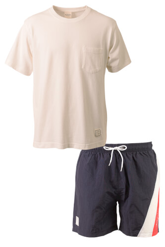 CRACKルエゴコットンポケットTシャツ上下セット White + Navy