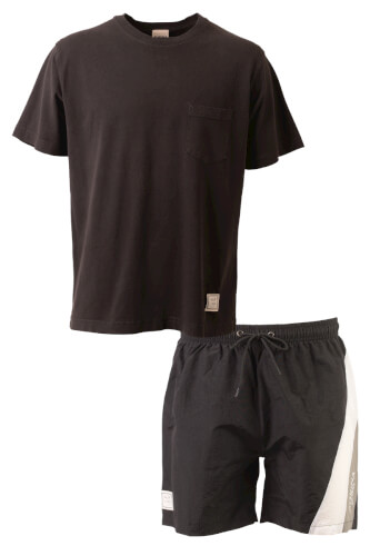 CRACKルエゴコットンポケットTシャツ上下セット Black