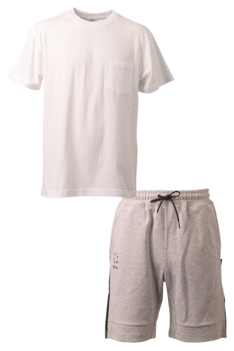 ベラノポケット付きコットンTシャツアーバンハーフパンツ上下セット White + M.Gray