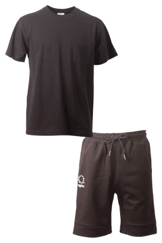 ベラノポケット付きコットンTシャツアーバンハーフパンツ上下セット Black