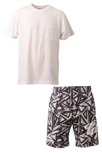 ベラノポケット付きコットンTシャツウーブンショーツ上下セット White + White × Black
