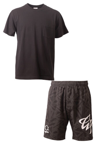 ベラノポケット付きコットンTシャツウーブンショーツ上下セット Black
