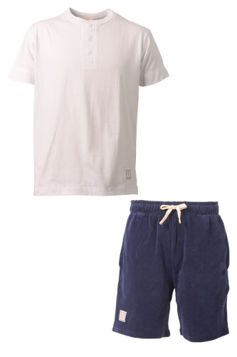 CRACKルアヘンリーネックTシャツ上下セット White + Navy