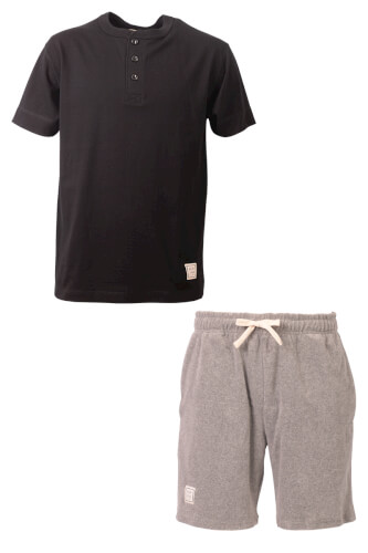 CRACKルアヘンリーネックTシャツ上下セット Black + M.Gray