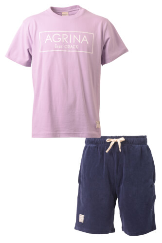 CRACKベルティカコットンTシャツ上下セット L.Purple + Navy