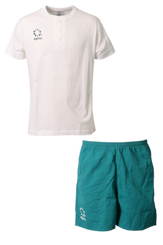 ルモagrinaヘンリーネックTシャツ上下セット White + A.Green