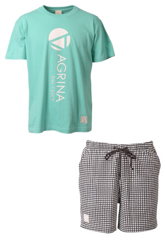 ブリッサCRACKコットンTシャツ上下セット M.Green + White × Black