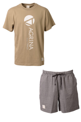 ブリッサCRACKコットンTシャツ上下セット S.Khaki + Black × Gray