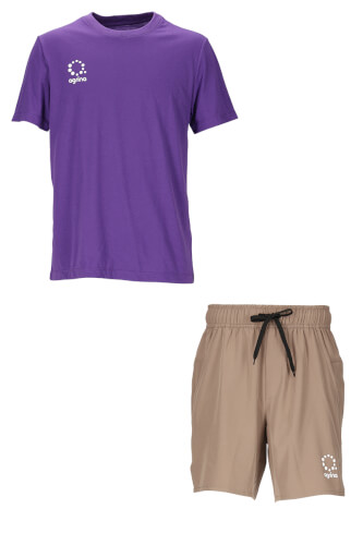 PremiumヴェルソトレーニングTシャツ上下セット Purple + M.Beige
