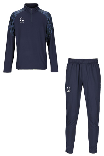 ルシアトライバルデザイン切替ハーフジップスタンドカラージャージトップ上下セット Navy