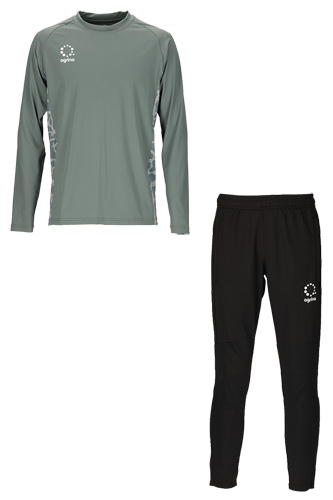 ピエルパターン切替ロングスリーブプラクティスシャツ上下セット S.Green + Black