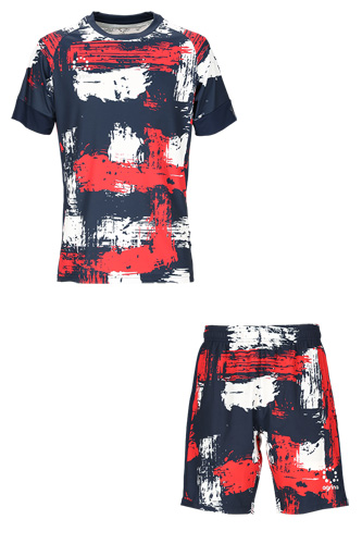 Premiumアクティブチェッククールアクションプラクティスシャツ上下セット Navy x Red