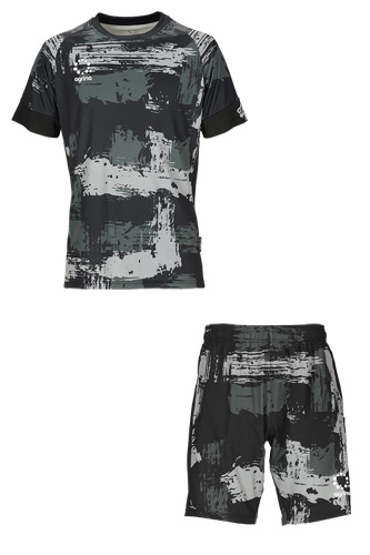 Premiumアクティブチェッククールアクションプラクティスシャツ上下セット Black x Gray