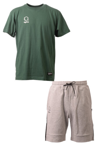 ジュニアルナ―レスコットンTシャツ上下セット IvyGreen + M.Gray